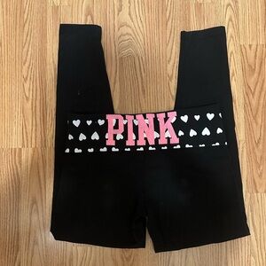 VS Pink Vintage Black Foldover White Hearts Vintage Leggings L